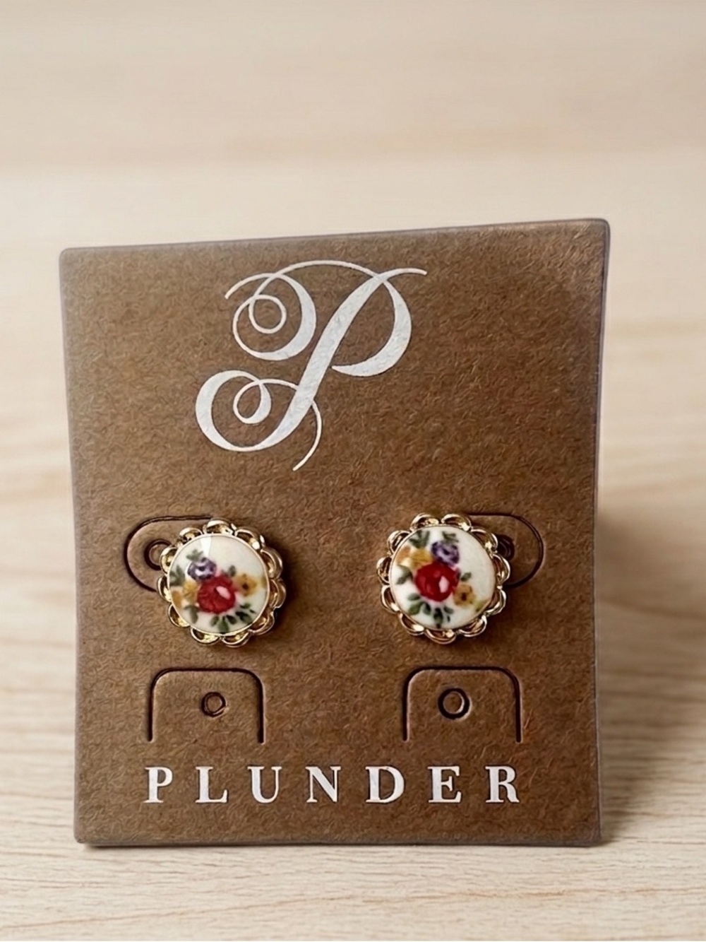 New Plunder Floral Porcelain Button Stud Earrings